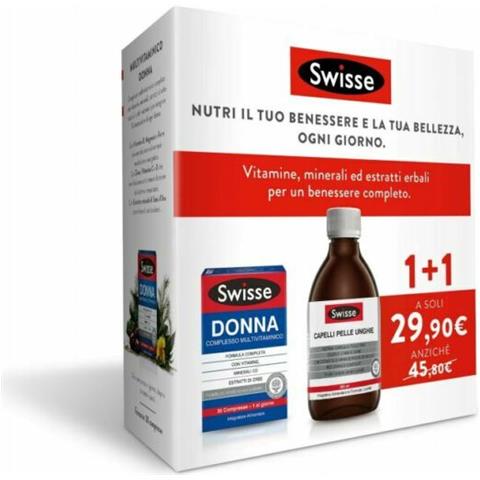 SWISSE BIPACK CAPELLI PELLE UNGHIE LIQUIDO 300ML +MULTIVITAMINICO DONNA 30 COMPRESSE