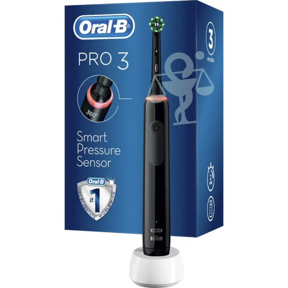 Oral-B Pro 3 Black Crossaction Spazzolino Elettrico Con Sensore Di Pressione Dello Spazzolamento + 1 Testina