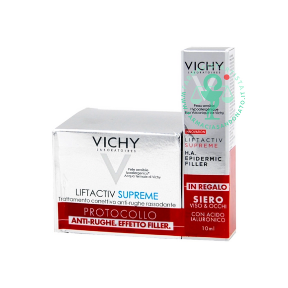 Vichy Liftactiv Supreme Crema Viso Antirughe Pelle Secca 50 ml + Siero Viso e Occhi 10ml in Omaggio